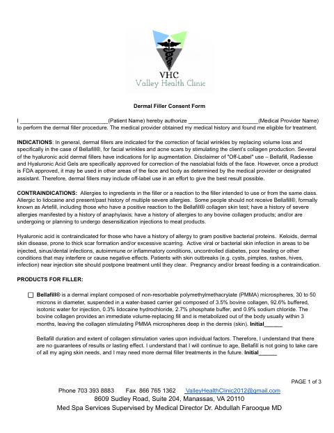 First page preview of the Dermal & lip filler consent