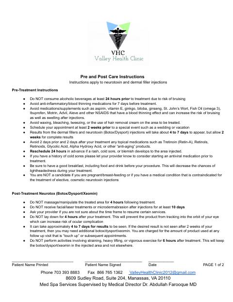 First page preview of the Pre & post-treatment instructions