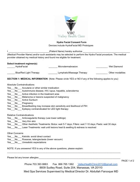 First page preview of the HydraFacial® consent