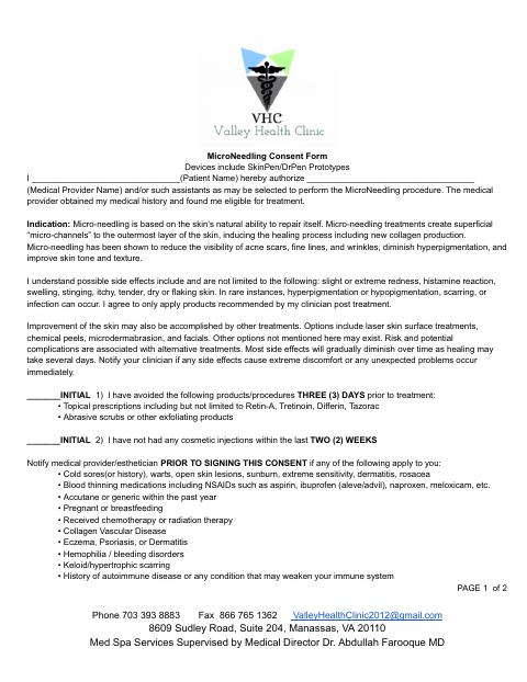 First page preview of the Microneedling consent