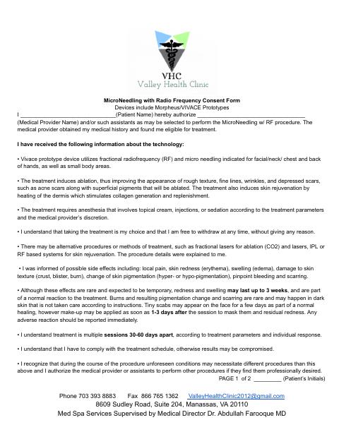 First page preview of the Microneedling with radiofrequency consent