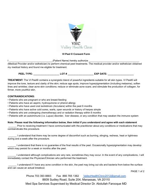 First page preview of the VI Peel® consent